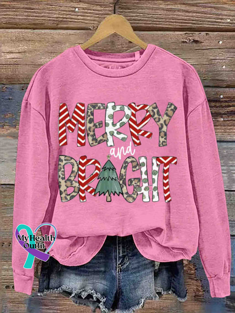 Christmas Merry And Braght Retro Casual Printed Sweatshirts Pink / S