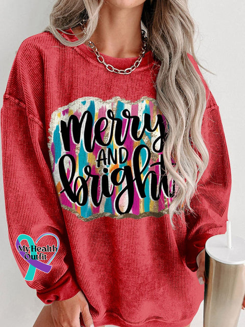Christmas Merry And Bright Brush Strokes Women’s Casual Print Corduroy Sweatshirt Red / S