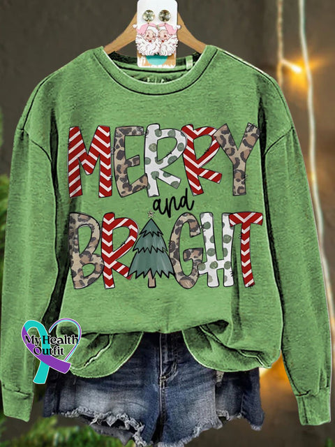Christmas Merry And Bright Leopard Casual Sweatshirt Lightgreen / S