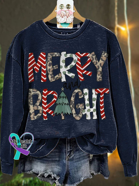 Christmas Merry And Bright Leopard Casual Sweatshirt Navyblue / S