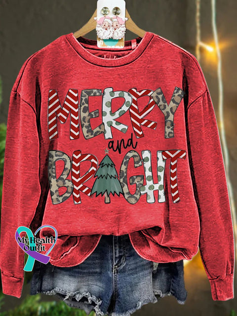 Christmas Merry And Bright Leopard Casual Sweatshirt Red / S