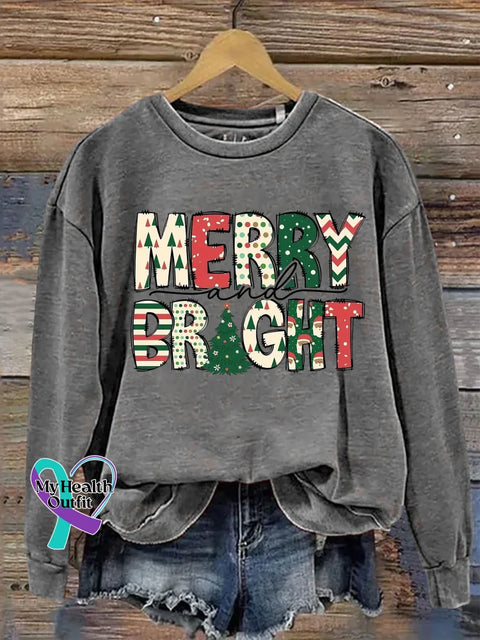 Christmas Merry and Bright Print Casual Sweatshirt Grey / 5XL