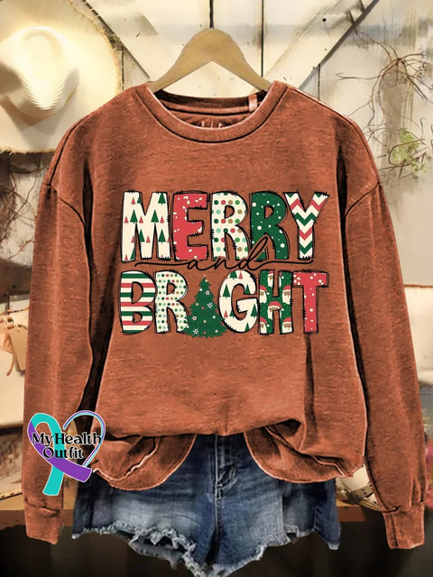 Christmas Merry and Bright Print Casual Sweatshirt Orange / 5XL