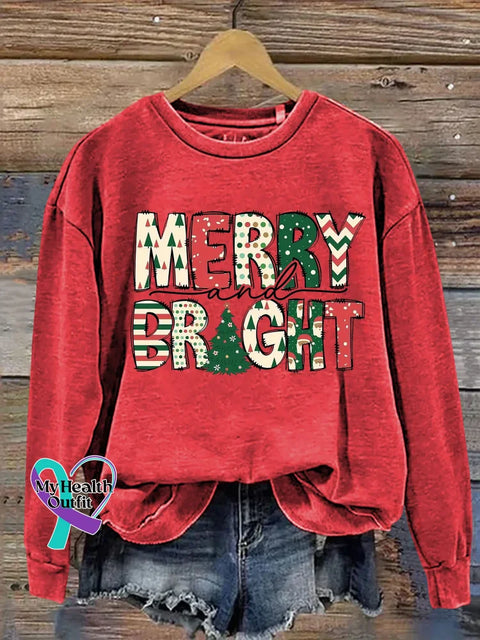 Christmas Merry and Bright Print Casual Sweatshirt Red / 5XL