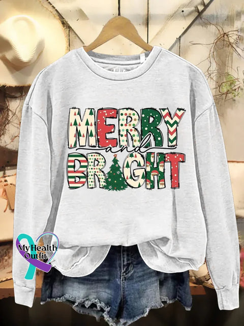 Christmas Merry and Bright Print Casual Sweatshirt White / 5XL