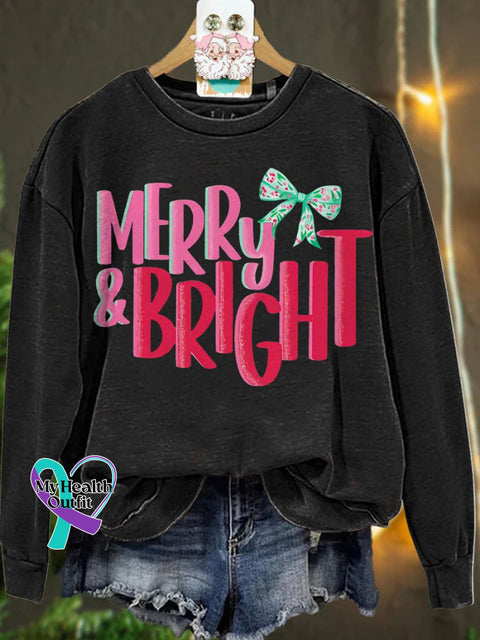 Christmas Merry & Bright Pink Casual Sweatshirt Black / S
