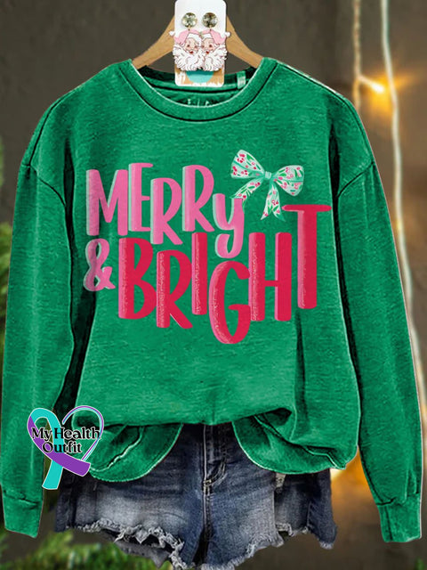 Christmas Merry & Bright Pink Casual Sweatshirt Green / S