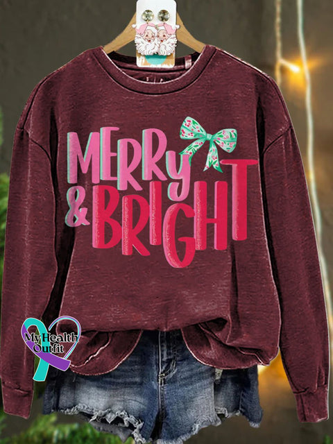 Christmas Merry & Bright Pink Casual Sweatshirt Maroon / S