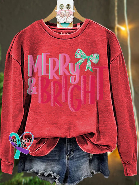 Christmas Merry & Bright Pink Casual Sweatshirt Red / S