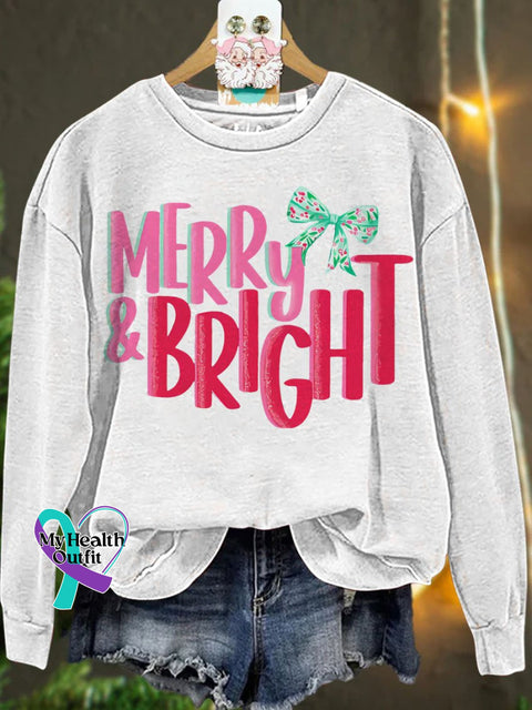 Christmas Merry & Bright Pink Casual Sweatshirt White / S