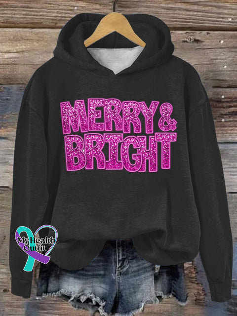 Christmas Merry&Bright Print Casual Hoodie Sweatshirt Black / S