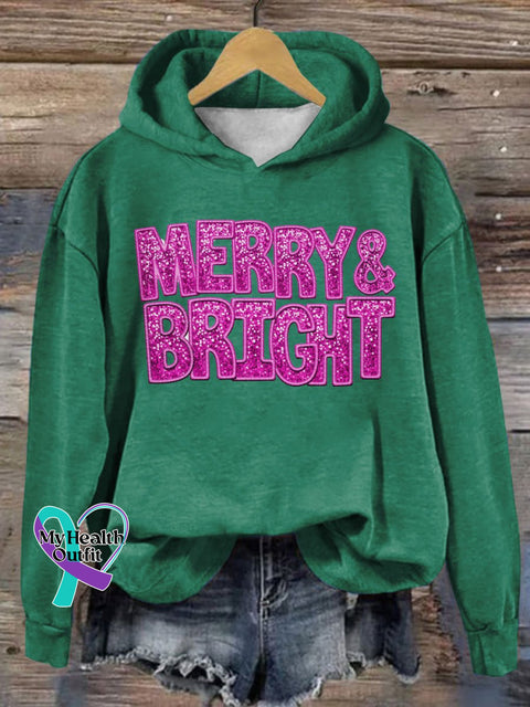 Christmas Merry&Bright Print Casual Hoodie Sweatshirt Green / S