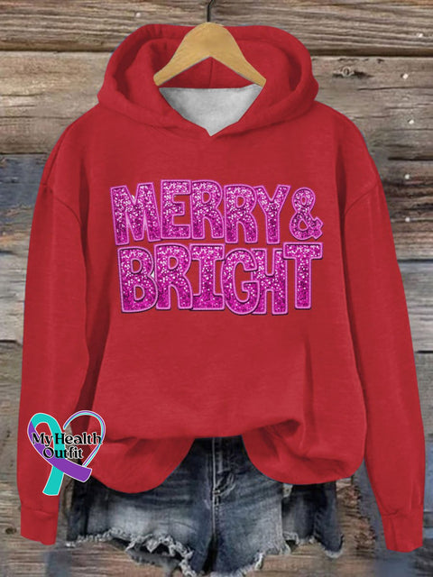 Christmas Merry&Bright Print Casual Hoodie Sweatshirt Red / S