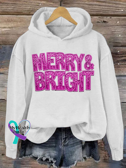 Christmas Merry&Bright Print Casual Hoodie Sweatshirt White / S