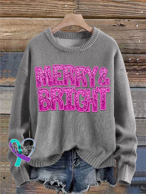 Christmas Merry&Bright Print Knit Pullover Sweater Grey / S