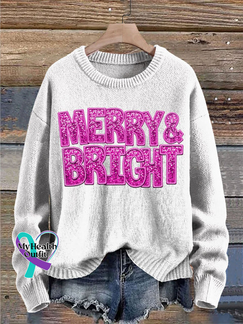 Christmas Merry&Bright Print Knit Pullover Sweater White / S