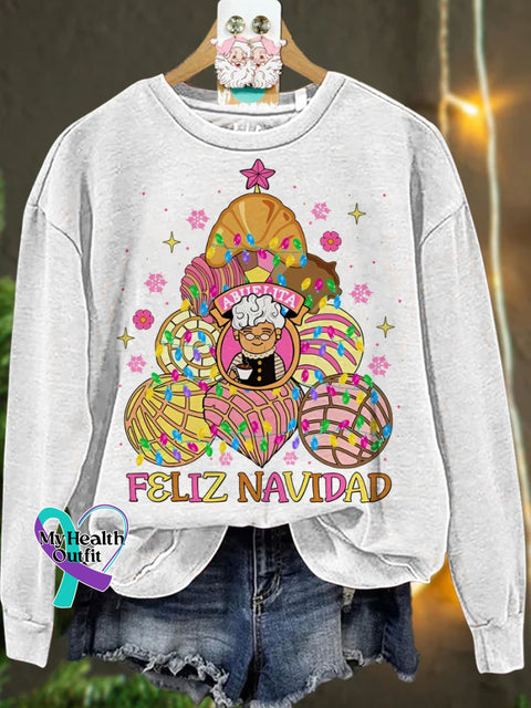 Christmas Mexican Cafecito Y Pan Dulce Casual Sweatshirt White / S