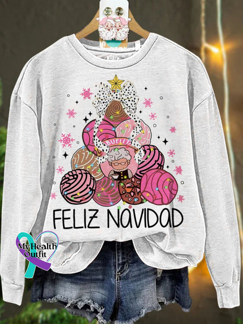 Christmas Mexican Chocolate Pink Tree Casual Sweatshirt White / S