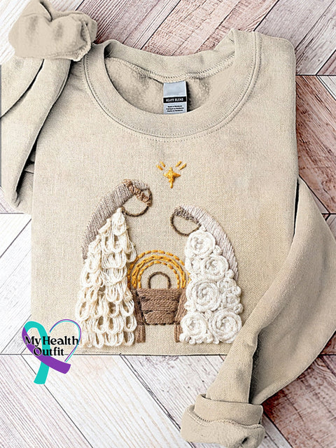 Christmas Nativity Day Print Casual Sweatshirt Sand / S