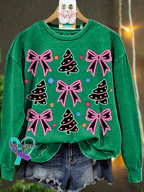 Christmas Neon Coquette Tree Casual Sweatshirt Green / S