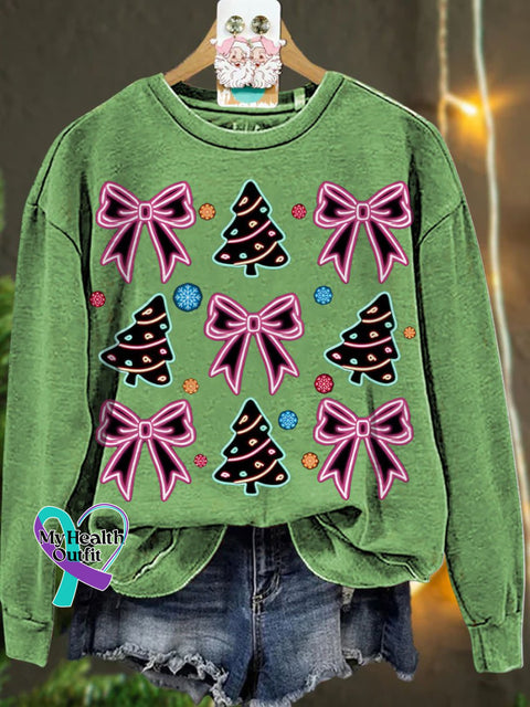 Christmas Neon Coquette Tree Casual Sweatshirt Lightgreen / S