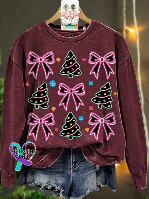 Christmas Neon Coquette Tree Casual Sweatshirt Maroon / S