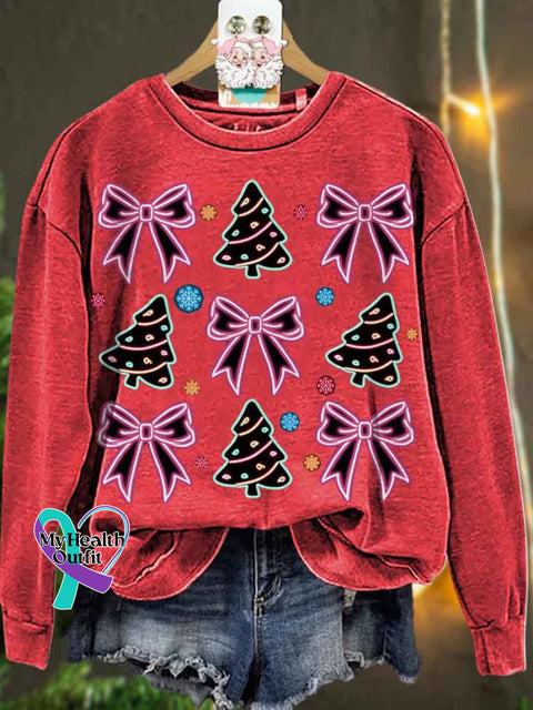 Christmas Neon Coquette Tree Casual Sweatshirt Red / S