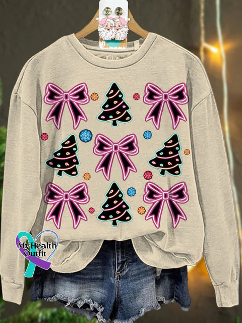 Christmas Neon Coquette Tree Casual Sweatshirt Sand / S