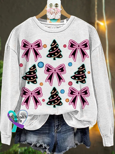 Christmas Neon Coquette Tree Casual Sweatshirt White / S