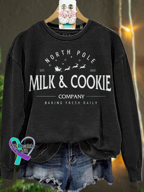 Christmas North Pole Milk And Cookie Casual Sweatshirt Black / S