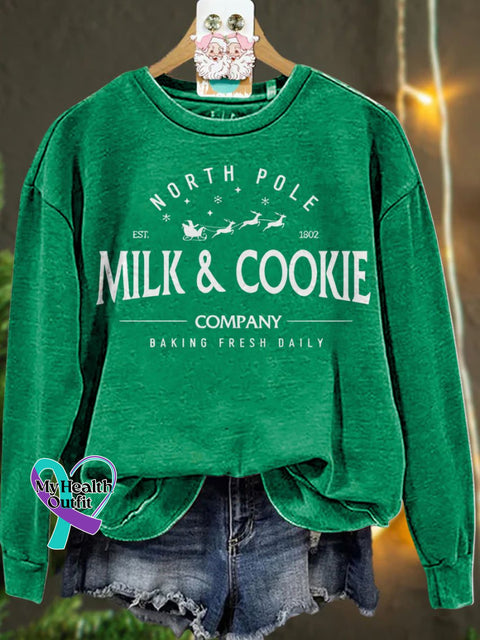 Christmas North Pole Milk And Cookie Casual Sweatshirt Green / S