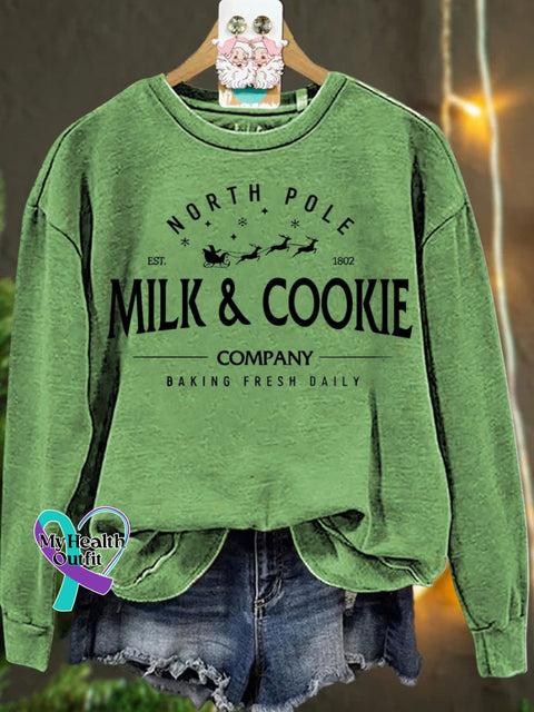 Christmas North Pole Milk And Cookie Casual Sweatshirt Lightgreen / S