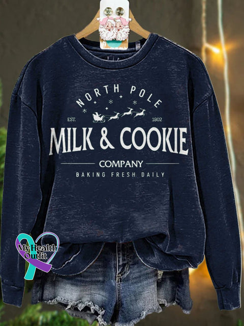 Christmas North Pole Milk And Cookie Casual Sweatshirt Navyblue / S