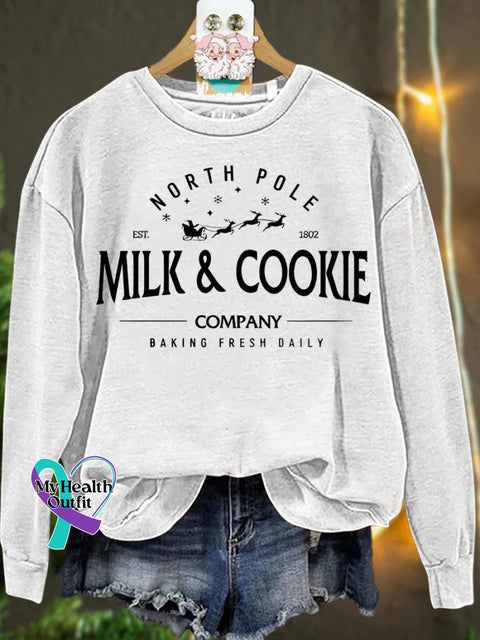 Christmas North Pole Milk And Cookie Casual Sweatshirt White / S