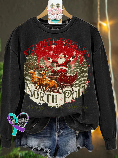 Christmas North Pole Reindeer Santa Casual Sweatshirt Black / Xl