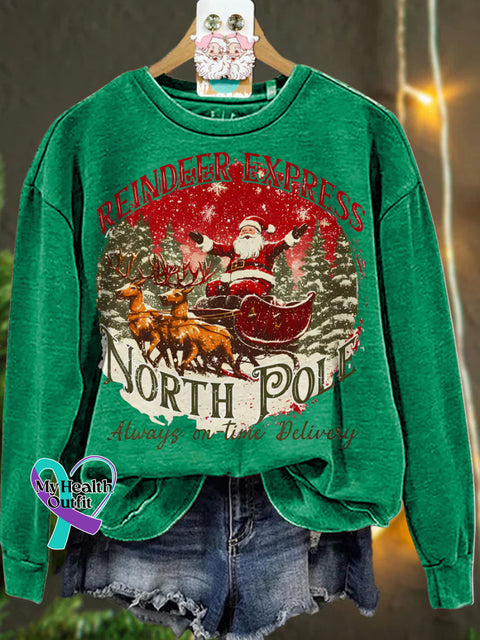Christmas North Pole Reindeer Santa Casual Sweatshirt Green / 5Xl