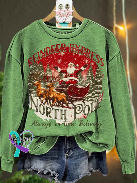 Christmas North Pole Reindeer Santa Casual Sweatshirt Lightgreen / 3Xl