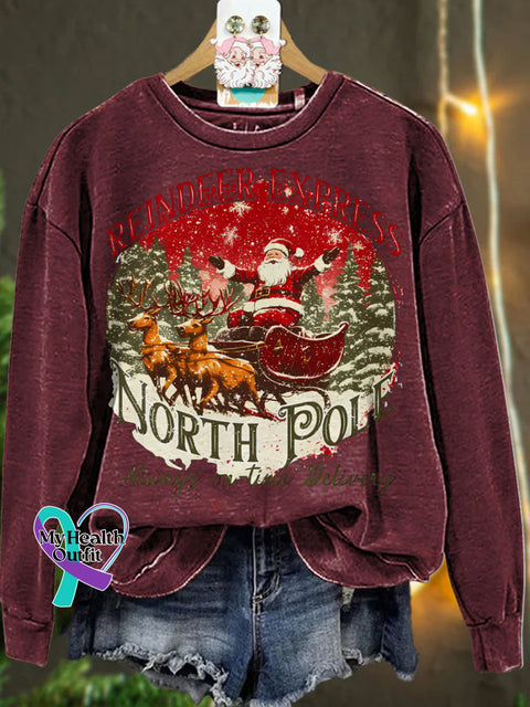 Christmas North Pole Reindeer Santa Casual Sweatshirt Maroon / 2Xl