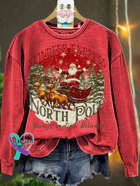 Christmas North Pole Reindeer Santa Casual Sweatshirt Red / M