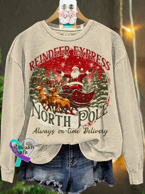 Christmas North Pole Reindeer Santa Casual Sweatshirt Sand / L