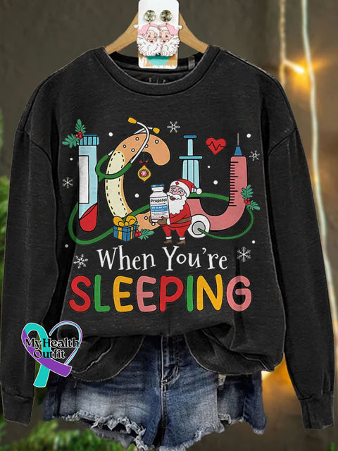 Christmas Nurse Icu When You’re Sleeping Casual Sweatshirt Black / S