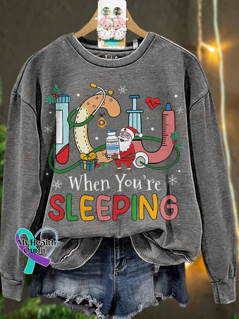 Christmas Nurse Icu When You’re Sleeping Casual Sweatshirt Grey / S