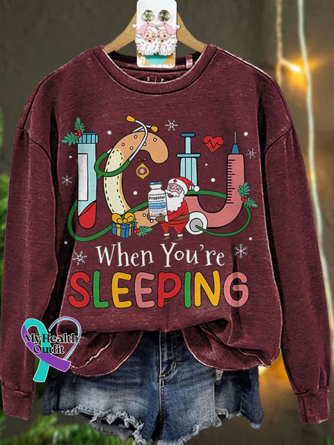 Christmas Nurse Icu When You’re Sleeping Casual Sweatshirt Maroon / S