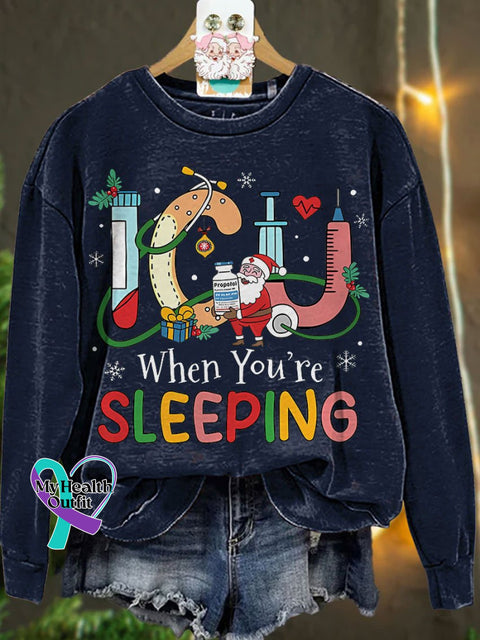 Christmas Nurse Icu When You’re Sleeping Casual Sweatshirt Navyblue / S