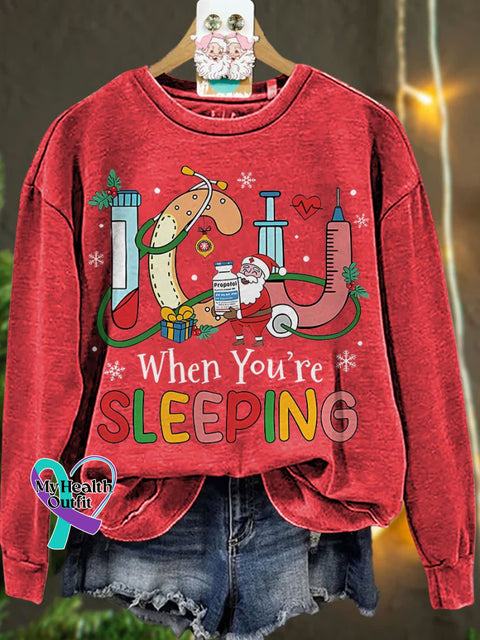 Christmas Nurse Icu When You’re Sleeping Casual Sweatshirt Red / S