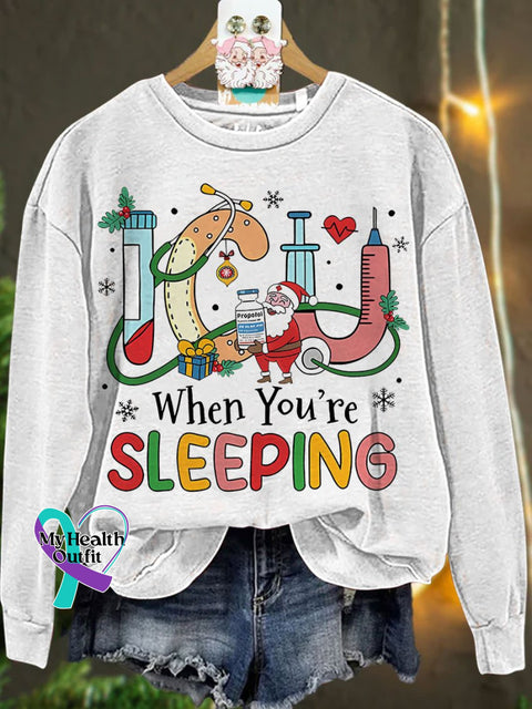 Christmas Nurse Icu When You’re Sleeping Casual Sweatshirt White / S