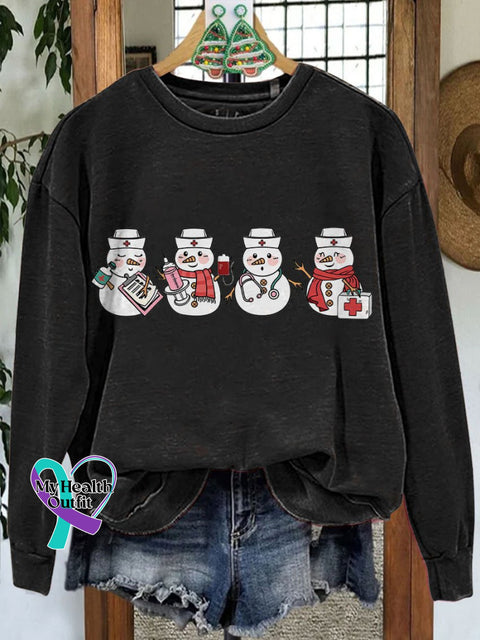 Christmas Nurse Snowman Casual Sweatshirt Black / S
