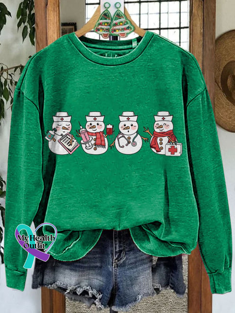 Christmas Nurse Snowman Casual Sweatshirt Green / S