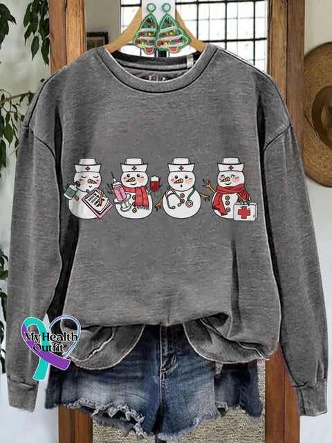Christmas Nurse Snowman Casual Sweatshirt Grey / S