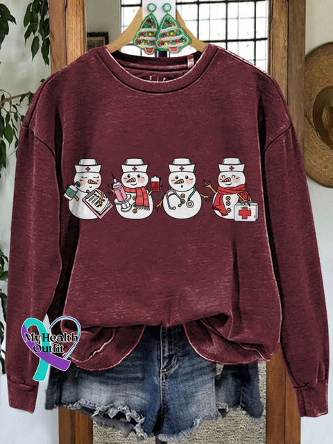 Christmas Nurse Snowman Casual Sweatshirt Maroon / S
